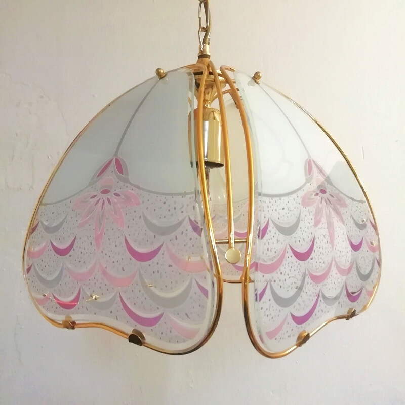 Lampada da soffitto in vetro colorato vintage, Spagna 1990