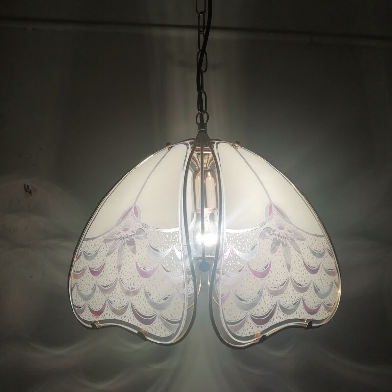 Lampada da soffitto in vetro colorato vintage, Spagna 1990