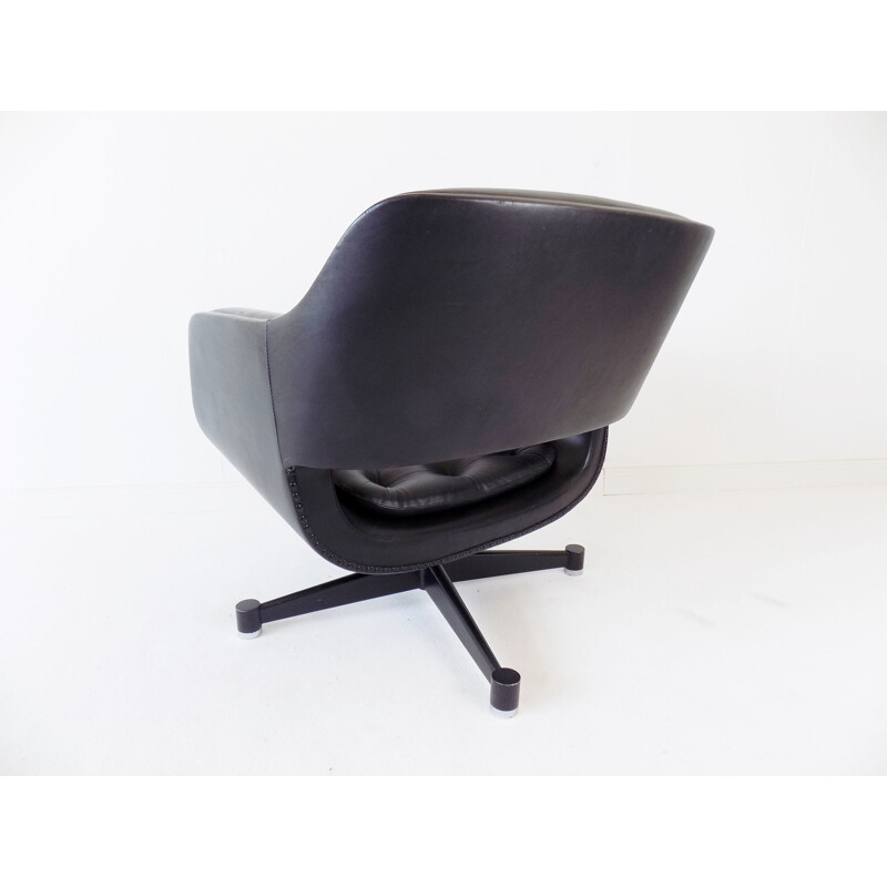 Vintage Asko Oy black leather armchair by Eero Aarnio