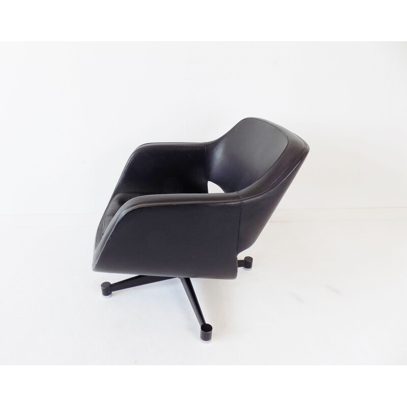 Vintage Asko Oy black leather armchair by Eero Aarnio