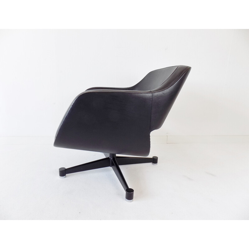 Vintage Asko Oy black leather armchair by Eero Aarnio