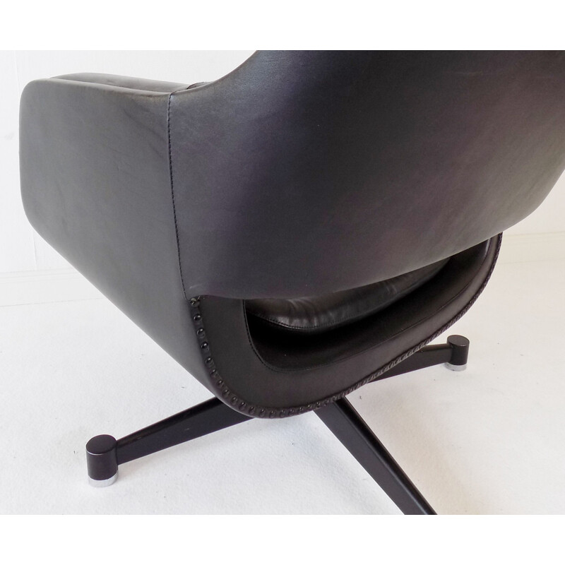 Vintage Asko Oy black leather armchair by Eero Aarnio