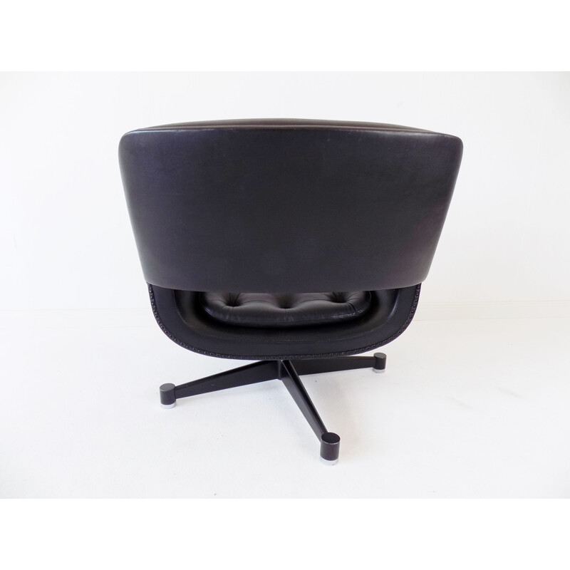 Vintage Asko Oy black leather armchair by Eero Aarnio