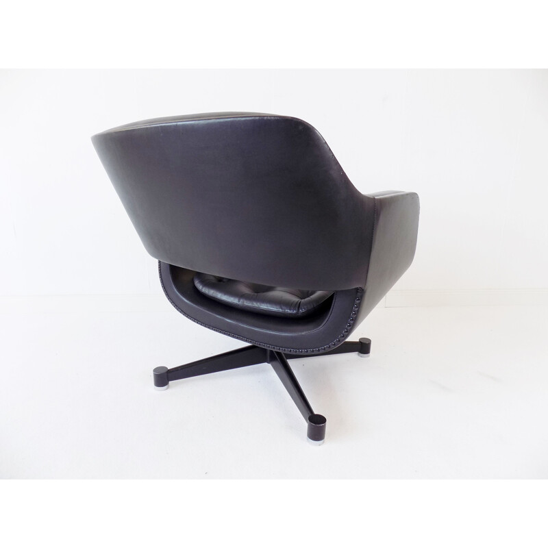 Vintage Asko Oy black leather armchair by Eero Aarnio