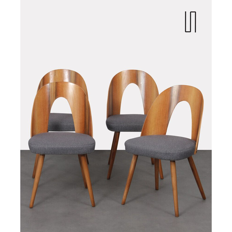 Série de 4 chaises vintage en noyer par Antonin Suman, 1960