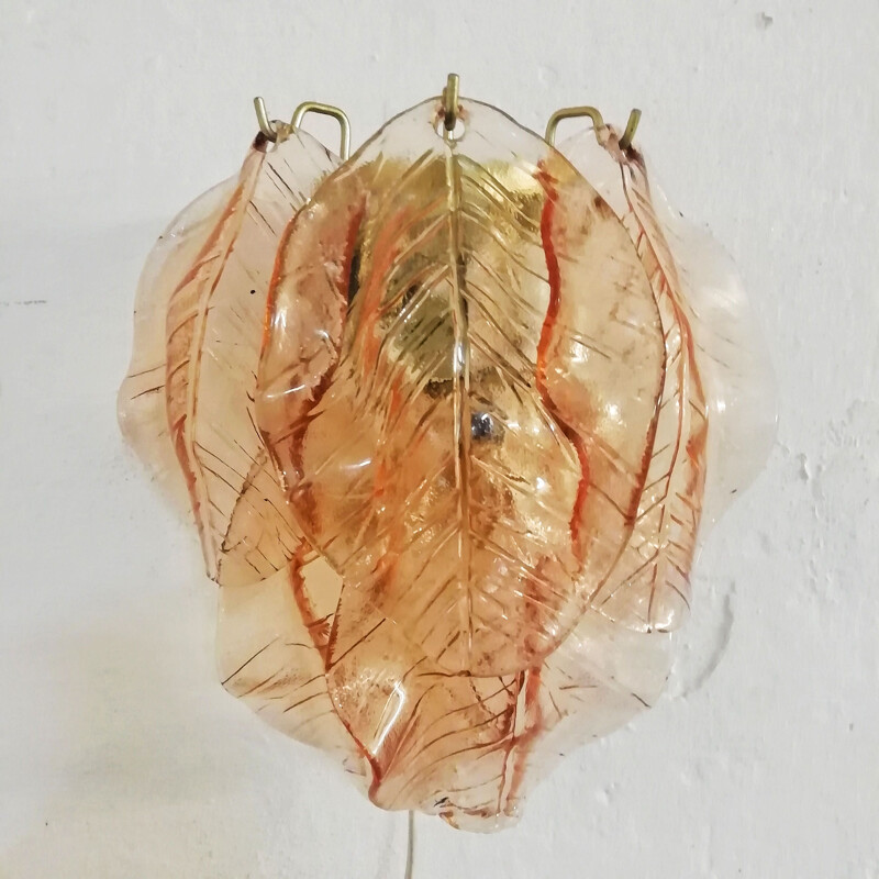 Vintage Murano glass leaf wall sconce. Italy 1980s 