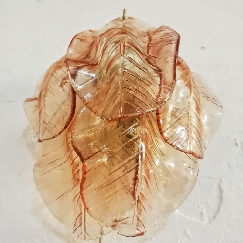 Vintage Murano glass leaf wall sconce. Italy 1980s 