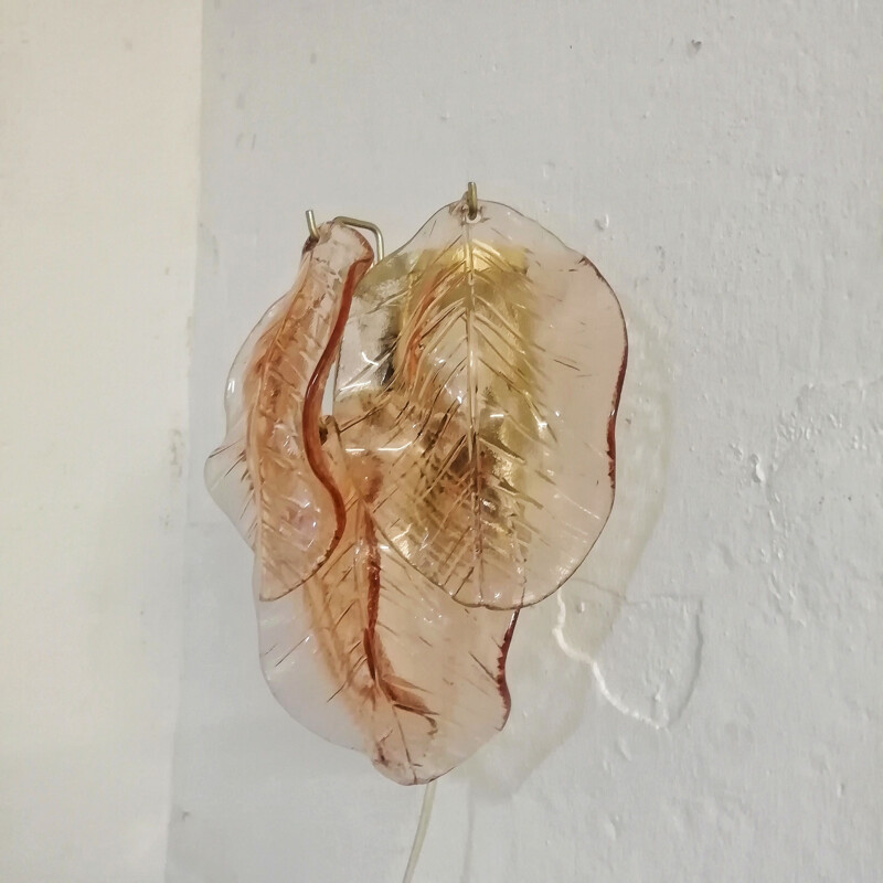 Vintage Murano glass leaf wall sconce. Italy 1980s 