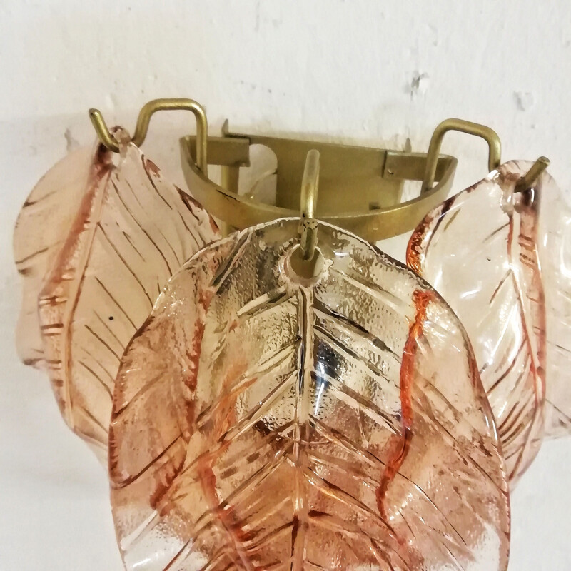 Vintage Murano glass leaf wall sconce. Italy 1980s 