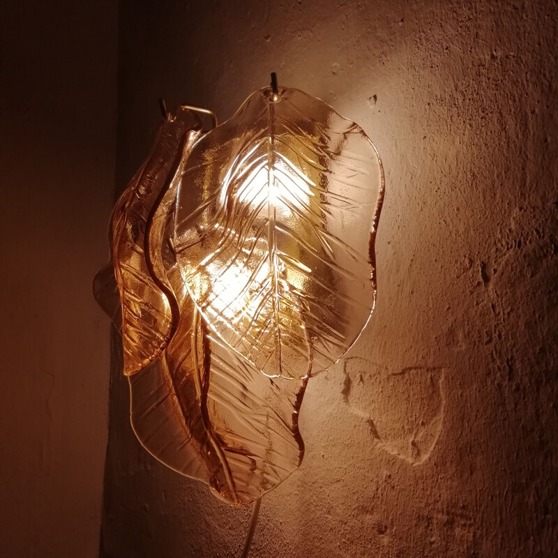 Vintage Murano glass leaf wall sconce. Italy 1980s 