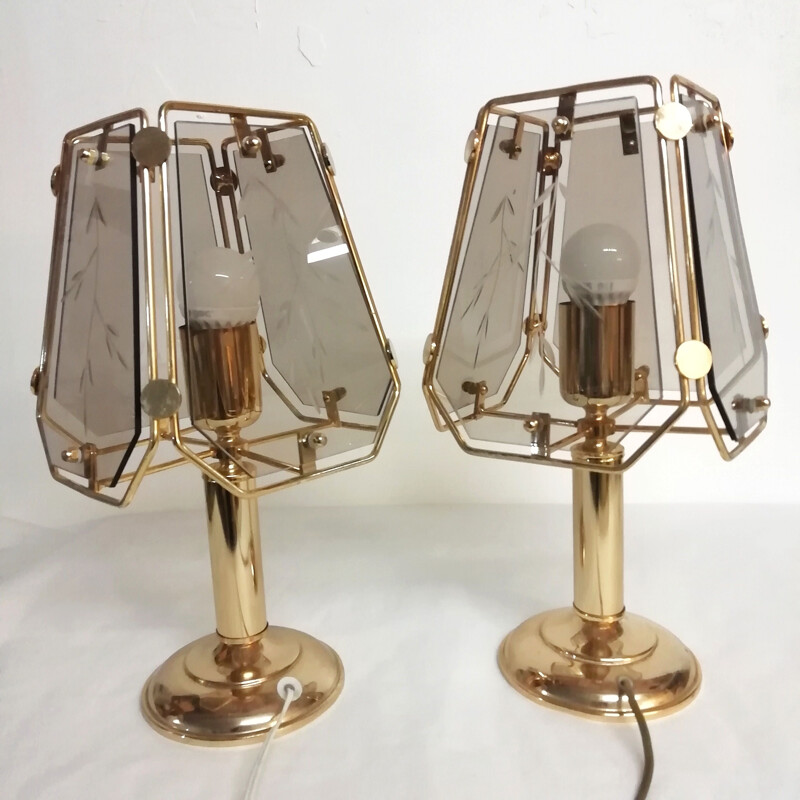 Coppia di lampade da tavolo in cristallo vintage, 1990