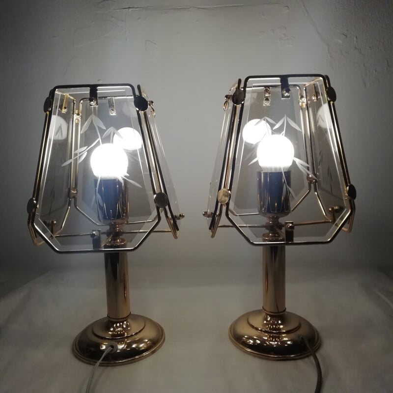 Paire de lampes de table vintage en cristal, 1990