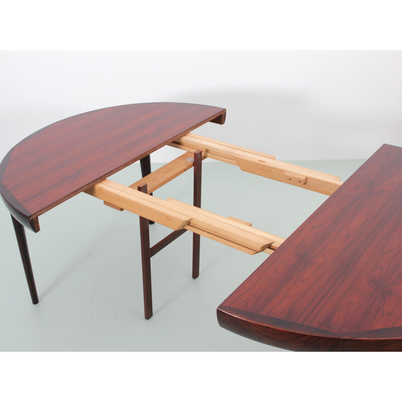 Vintage dining table Round  with 2 extensions in Scandinavian rosewood from Rio