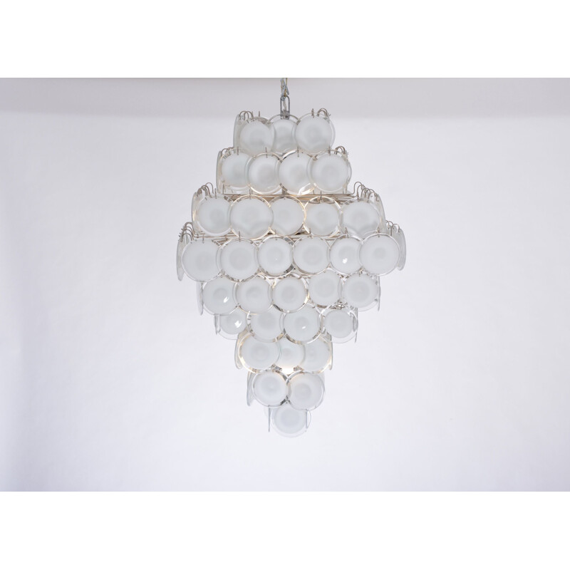 Vintage chandelier with white Murano glass discs in the style of Gino Vistosi Italian