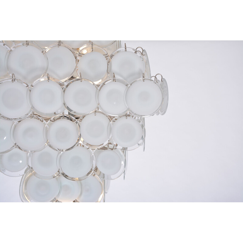 Vintage chandelier with white Murano glass discs in the style of Gino Vistosi Italian