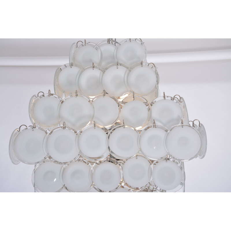 Vintage chandelier with white Murano glass discs in the style of Gino Vistosi Italian