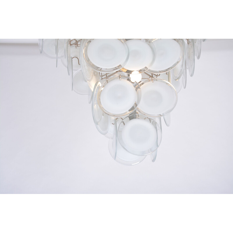 Vintage chandelier with white Murano glass discs in the style of Gino Vistosi Italian