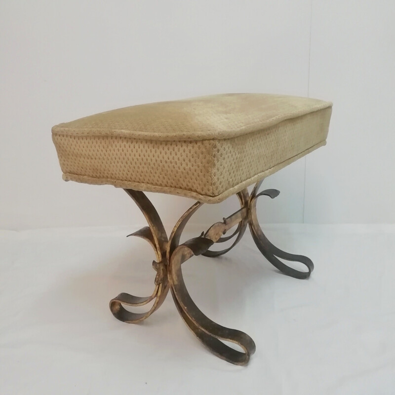 Vintage brutalist stool with gilded wrought iron structure France 1970