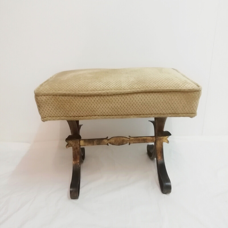 Vintage brutalist stool with gilded wrought iron structure France 1970