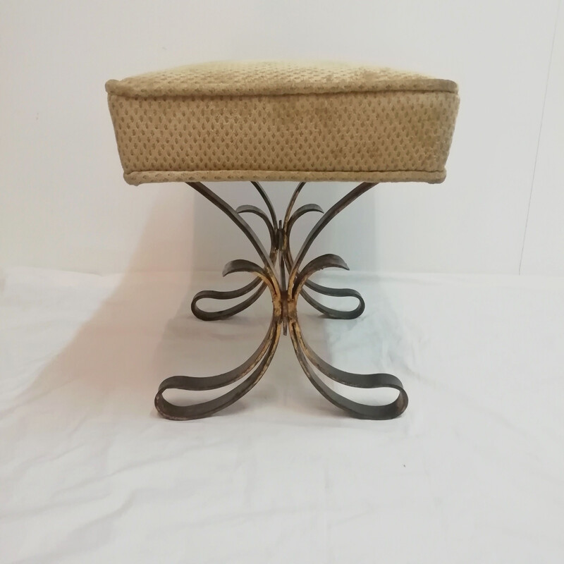 Vintage brutalist stool with gilded wrought iron structure France 1970