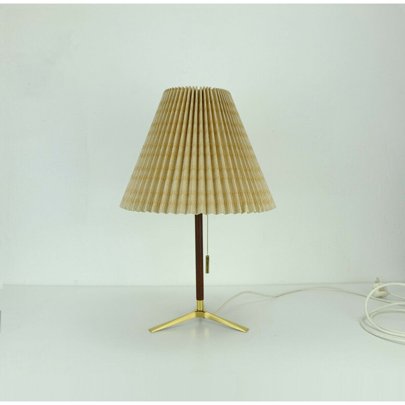 Mid century Table Lamp j. t. kalmar brass teak and fabric austrian 1950s