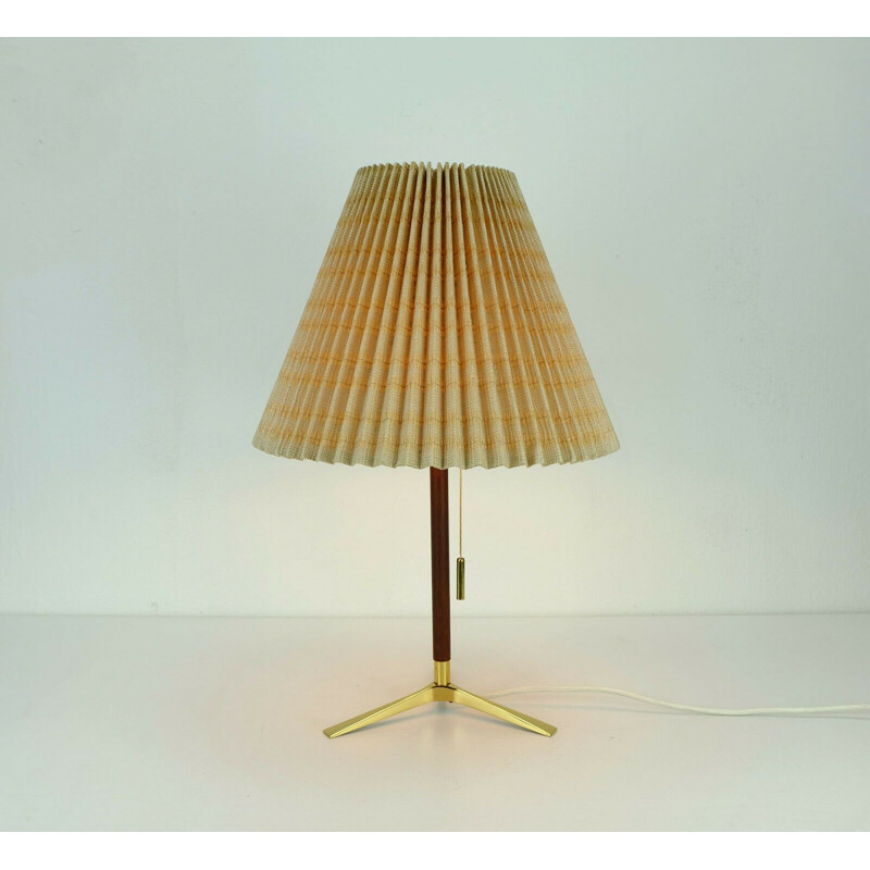 Mid century Table Lamp j. t. kalmar brass teak and fabric austrian 1950s