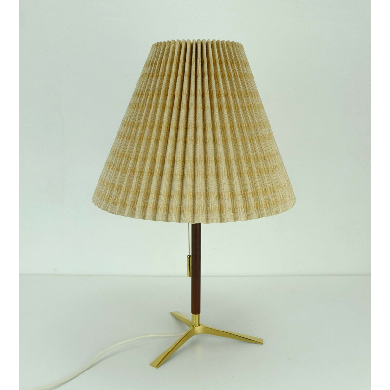 Lampe de table vintage j. t. kalmar laiton teck et tissu autrichien 1950