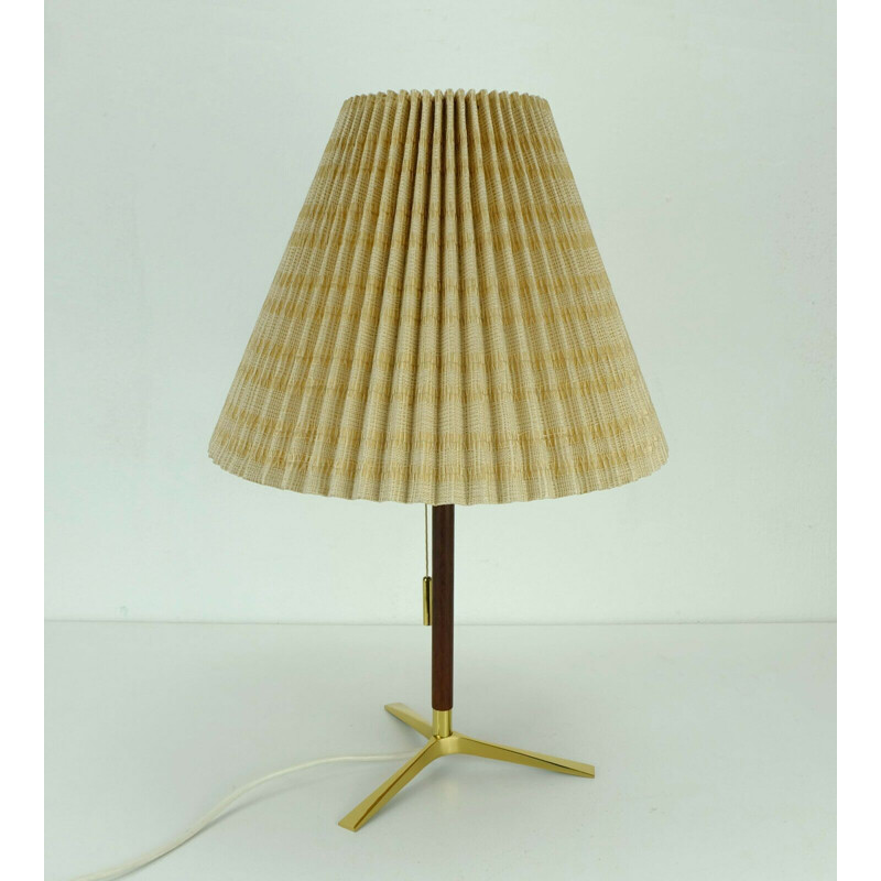 Mid century Table Lamp j. t. kalmar brass teak and fabric austrian 1950s