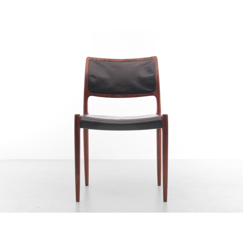 Suite di 6 sedie vintage in pelle e palissandro di Rio modello N 80 di Niels Moller
