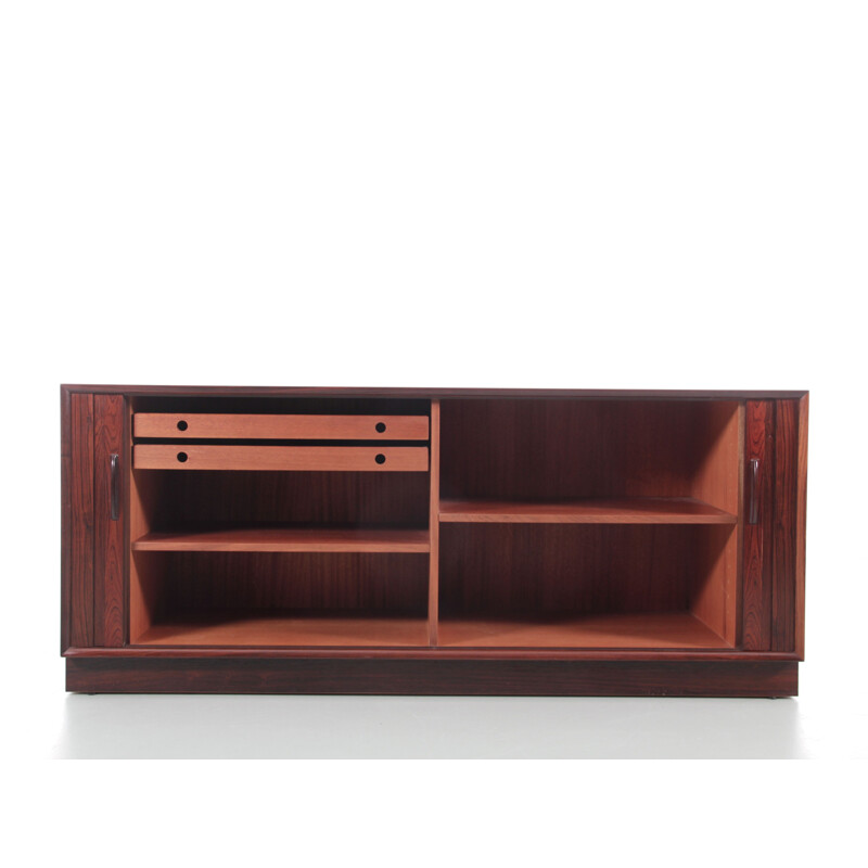 Scandinavian vintage sideboard with curtain doors in rosewood by Henning Kjaernulf