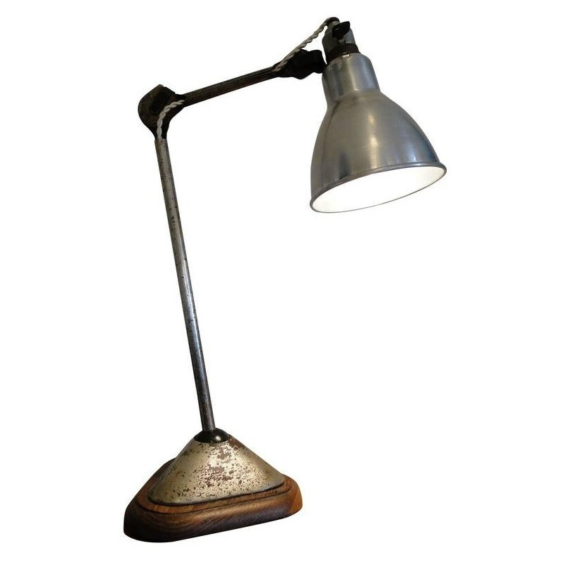 Industrial "206" lamp in oakwood and metal, Bernard-Albin GRAS - 1940s