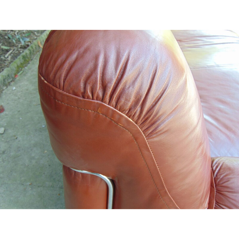 Canapé vintage en cuir écologique avec structure chromée 1970