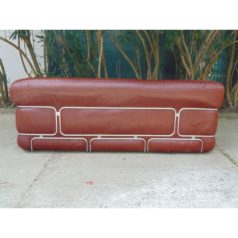 Sofá Vintage eco-couro com armação cromada 1970