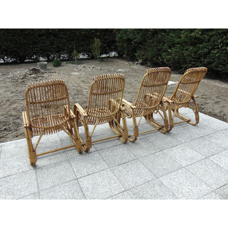 Set of 4 vintage bamboo armchairs 1970s