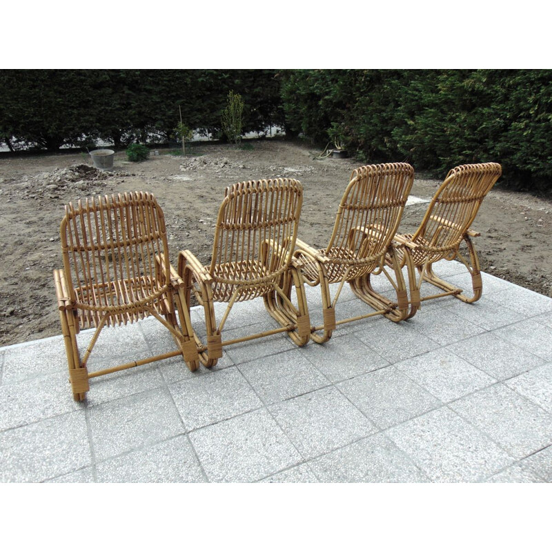 Set van 4 vintage bamboe fauteuils 1970