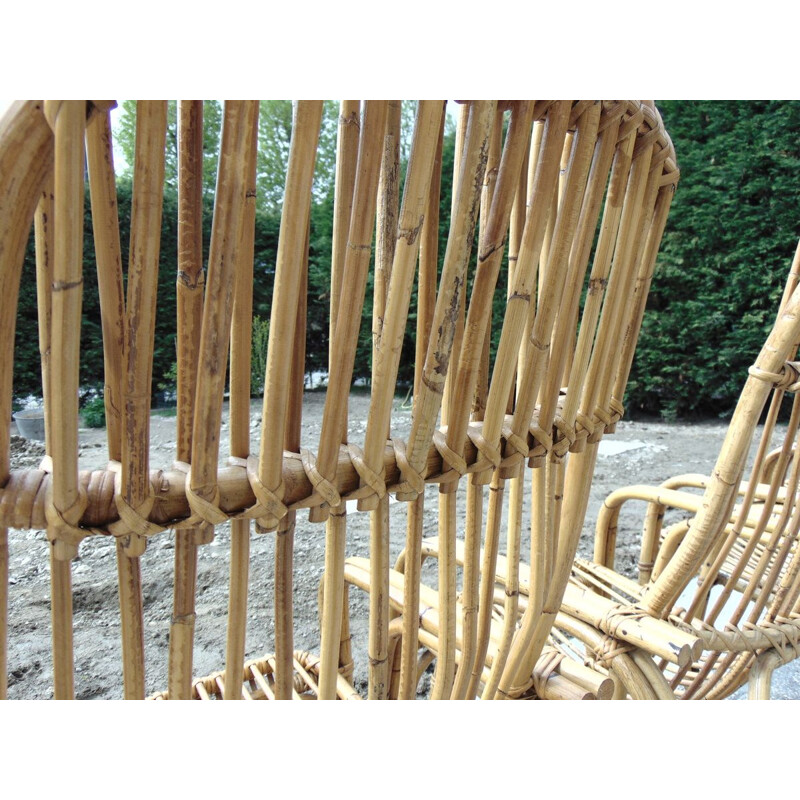 Ensemble de 4 fauteuils vintage en bambou 1970