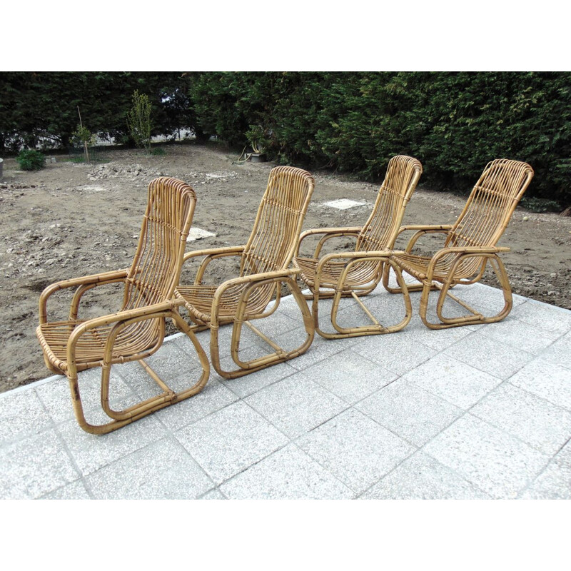 Set of 4 vintage bamboo armchairs 1970s