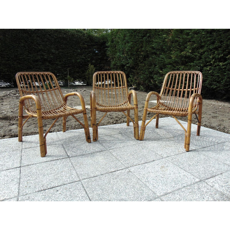 Set of 3 Vintage armchairs bamboo 1970s