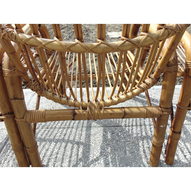 Ensemble de 3 fauteuils vintage en bambou 1970