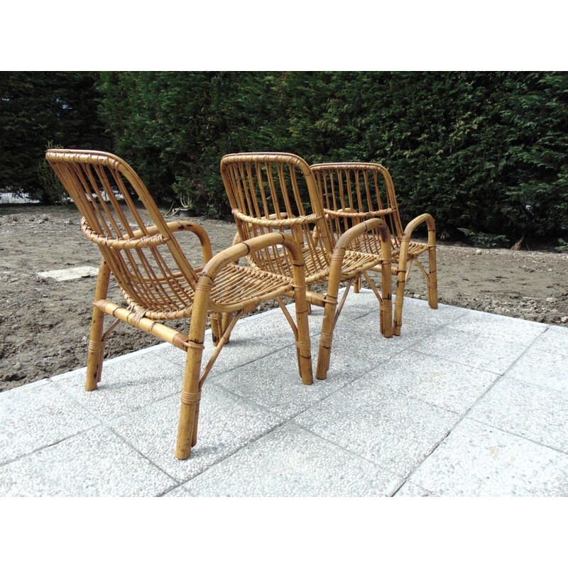 Set of 3 Vintage armchairs bamboo 1970s