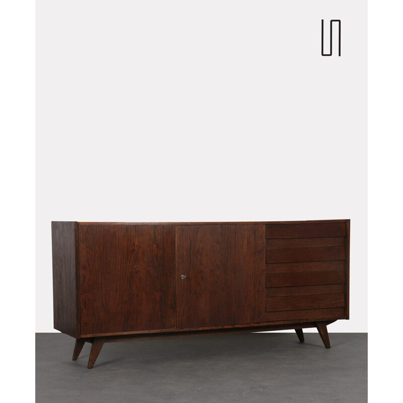 Large vintage U-460 chest of drawers in dark oak by Jiri Jiroutek 1960s