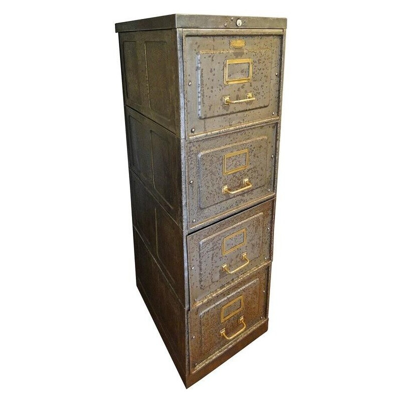 High Strafor-Forges de Strasbourg chest of drawers in metal and brass - 1930s
