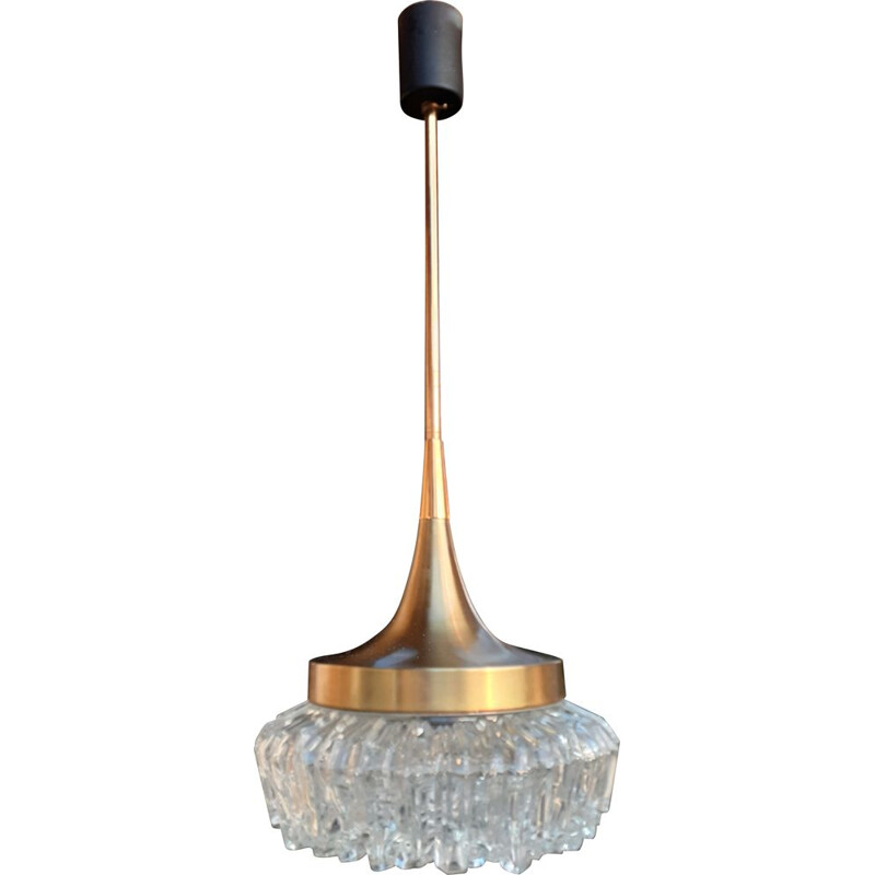 Vintage brass and glass pendant lamp 1960
