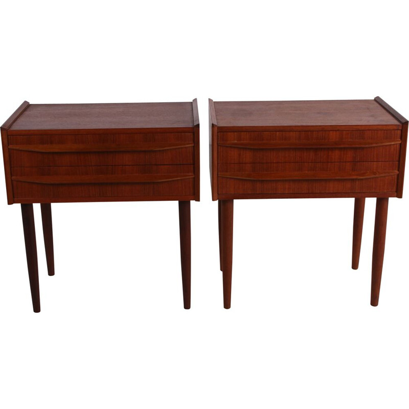 Pair of vintage bedside tables teak with two drawers Danish 1960