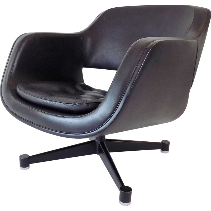 Vintage Asko Oy black leather armchair by Eero Aarnio