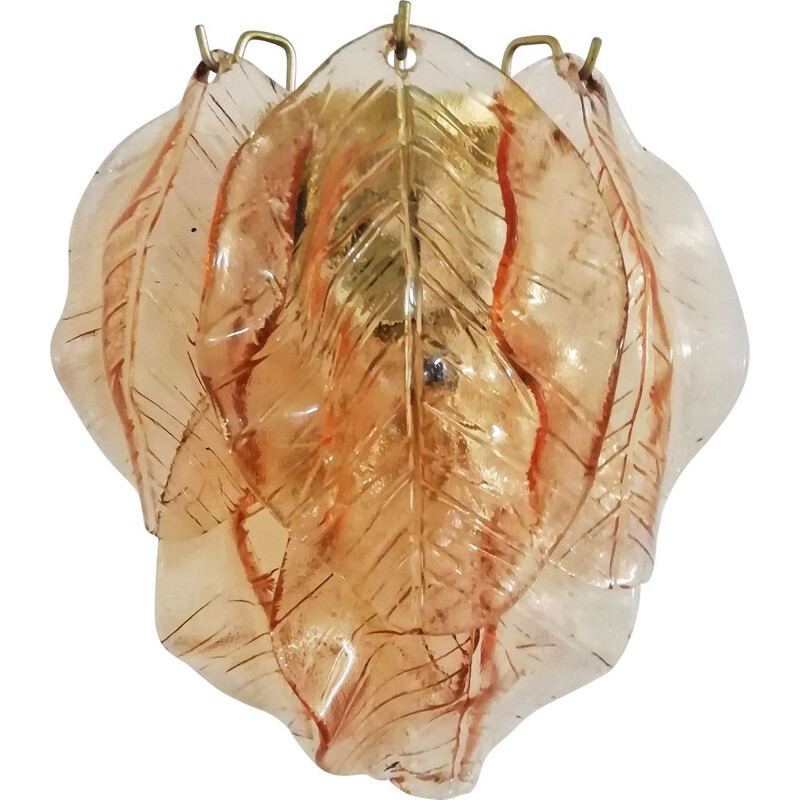 Vintage Murano glass leaf wall sconce. Italy 1980s 