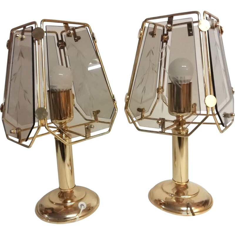 Coppia di lampade da tavolo in cristallo vintage, 1990