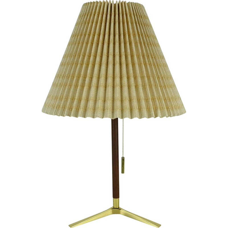 Mid century Table Lamp j. t. kalmar brass teak and fabric austrian 1950s
