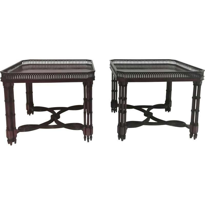 Pair of vintage wooden tea tables, Spain 1960