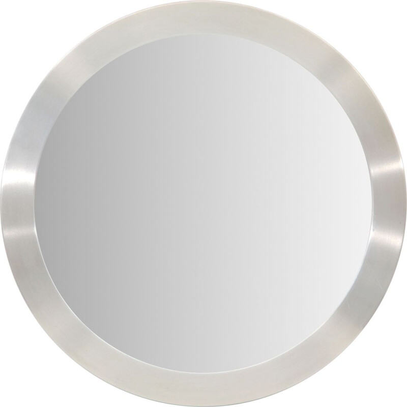 Vintage Scandinavian round aluminium mirror